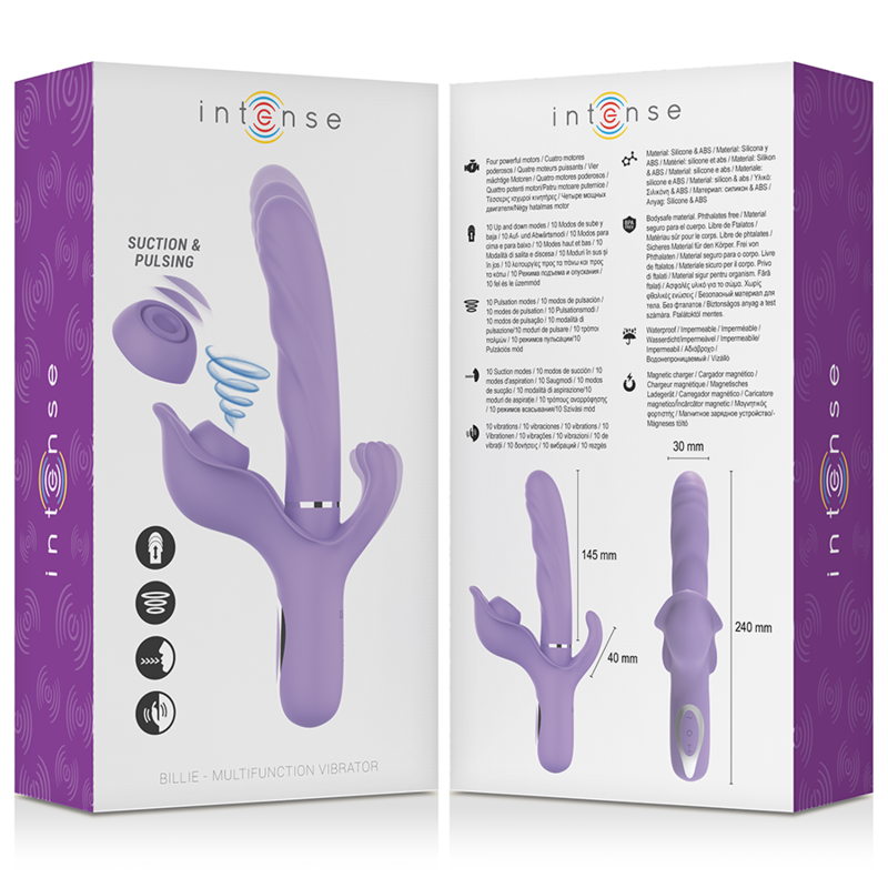 INTENSE - BILLIE VIBRATEUR À ASPIRATION RECHARGEABLE MULTIFONCTIONNEL AVEC BOUTON POUSSOIR VIOLET