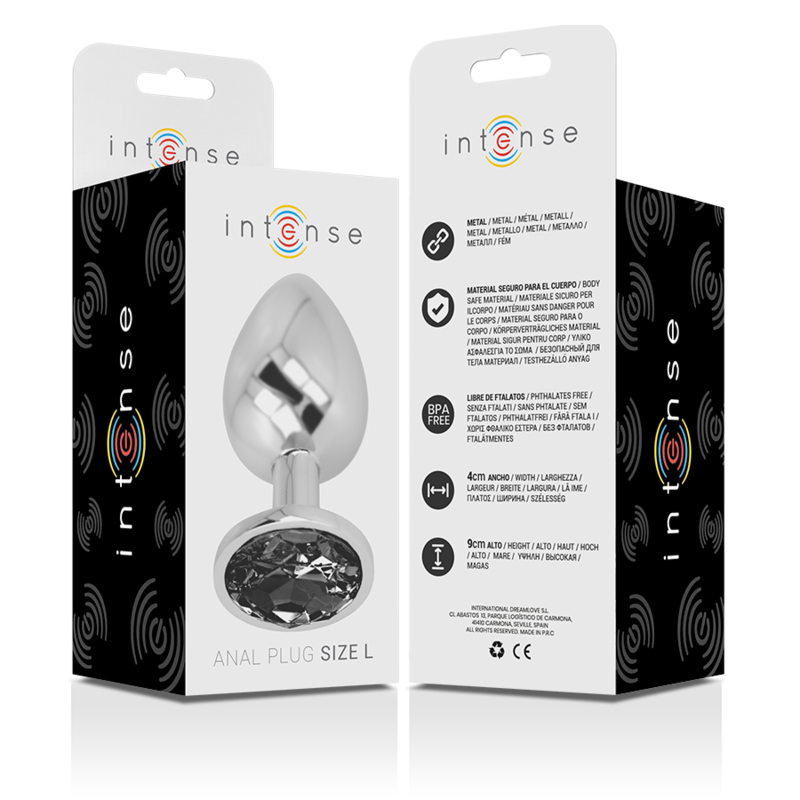 Intense – Plug Anal En Métal Aluminium Avec Verre Noir Taille L
