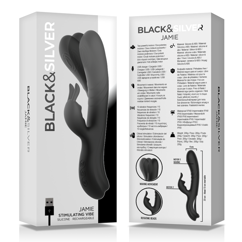 Black&Silver – Stimulateur De Lapin En Silicone Rechargeable Jamie Noir