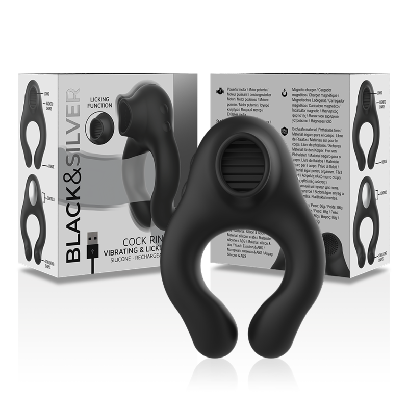 Black&Silver – Anneau Vibromasseur en Silicone 3 Moteurs Rechargeable Noir