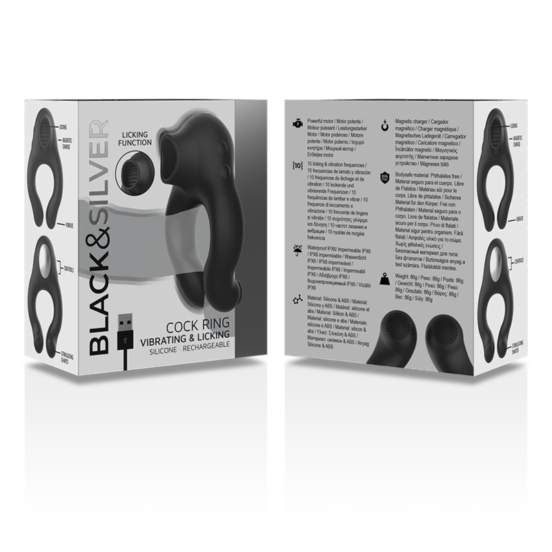 Black&Silver – Anneau Vibromasseur en Silicone 3 Moteurs Rechargeable Noir
