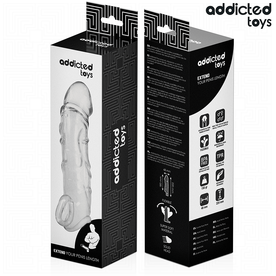 Addicted Toys – Gaine d’Extension de Pénis Transparente 27 cm
