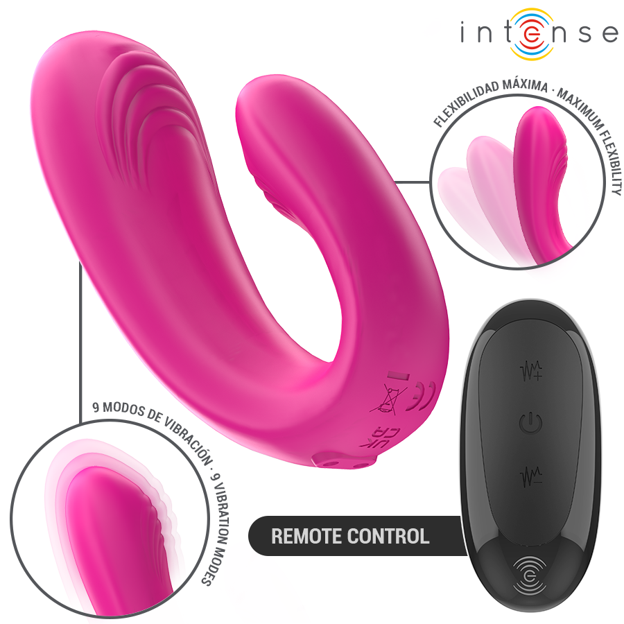 INTENSE - JANET DOUBLE STIMULATEUR ET VIBRATEUR EN U AVEC TÉLÉCOMMANDE ROSE