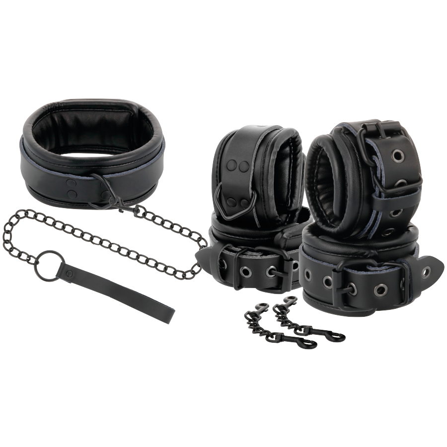 Darkness – Menottes et Collier en Cuir Noir