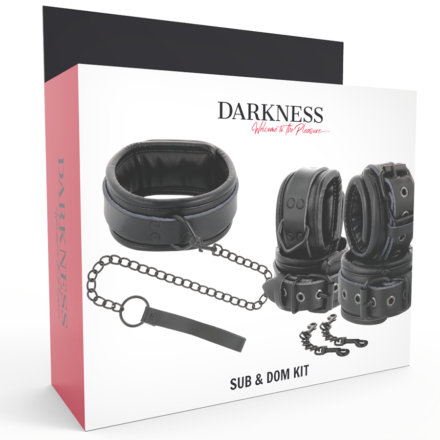 Darkness – Menottes et Collier en Cuir Noir