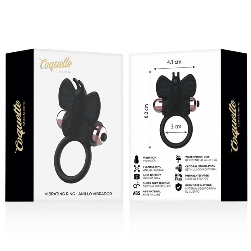 Coquette Chic Desire – Cockring Papillon Vibrant Noir/Or
