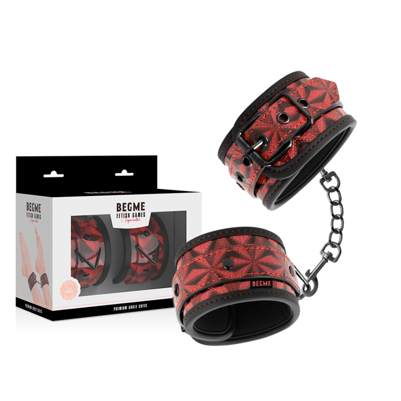 Begme – Menottes de Chevilles Premium Édition Rouge avec Doublure en Néoprène