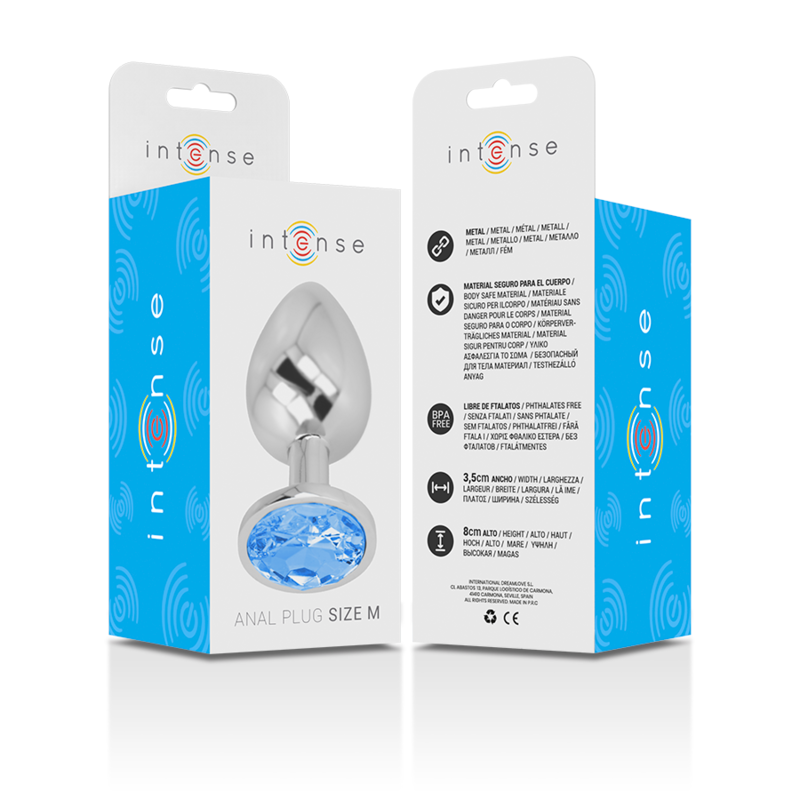 Intense – Plug Anal En Métal Aluminium Avec Verre Bleu Taille M