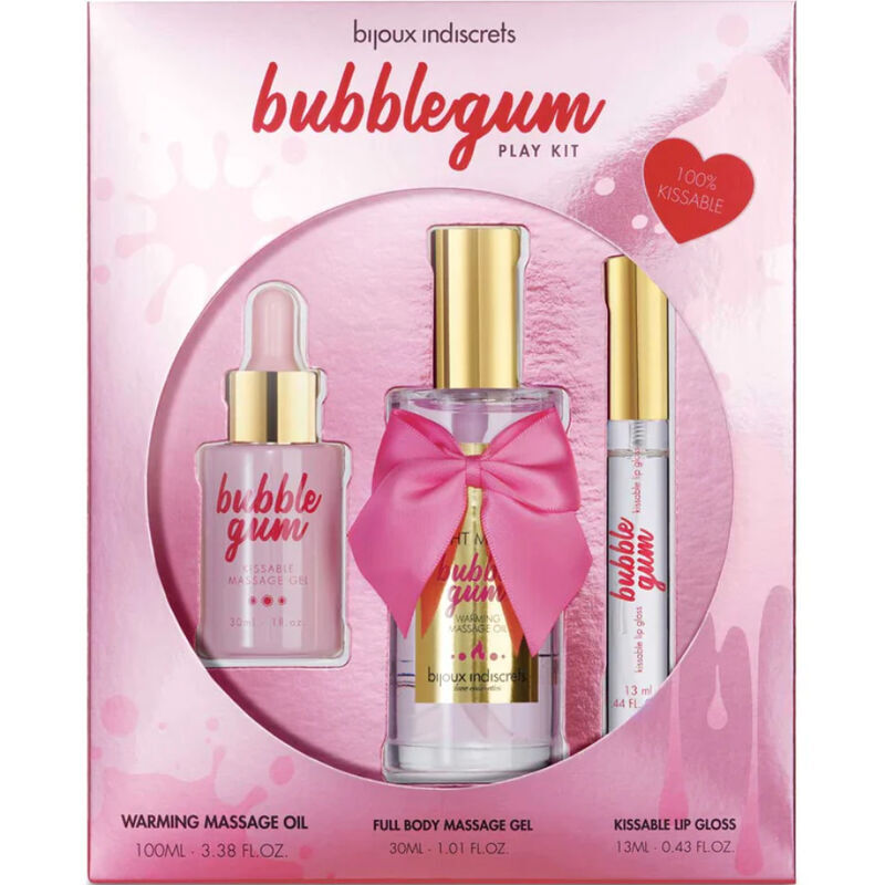 Bijoux Indiscrets – Kit de Jeu Bubblegum avec Huile, Gel et Brillant Lèvres